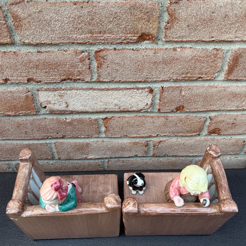 Mary Engelbreit Bookends Kids Girls Dog Brown Make A Wish Vintage Ceramic Decor - Picture 3 of 16